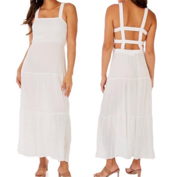 Jolie & Joy Sleeveless Smocked Open Caged Back Tiered Gauze Maxi Dress NWT - Picture 1 of 13